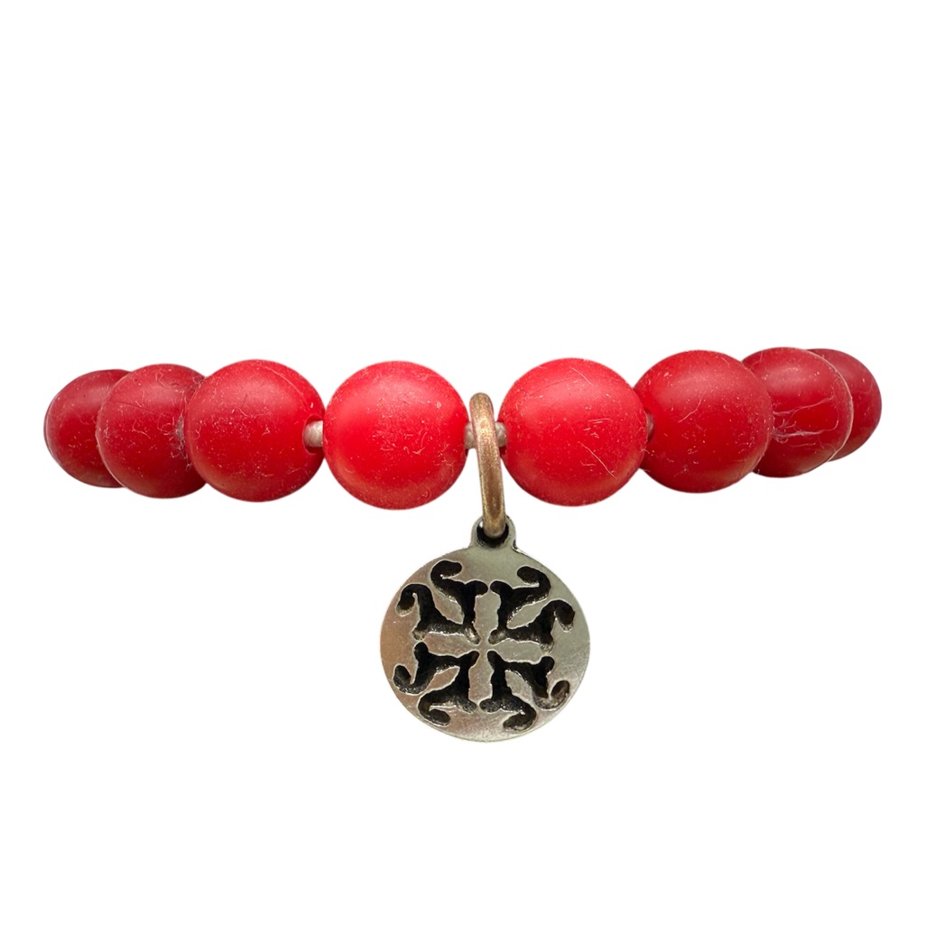 Rustic Cuff Silver Red Jelly Beaded Bracelet